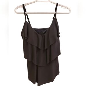 Aqua Green Tiered Ruffle Swim Tankini Top Black Adjustable Straps